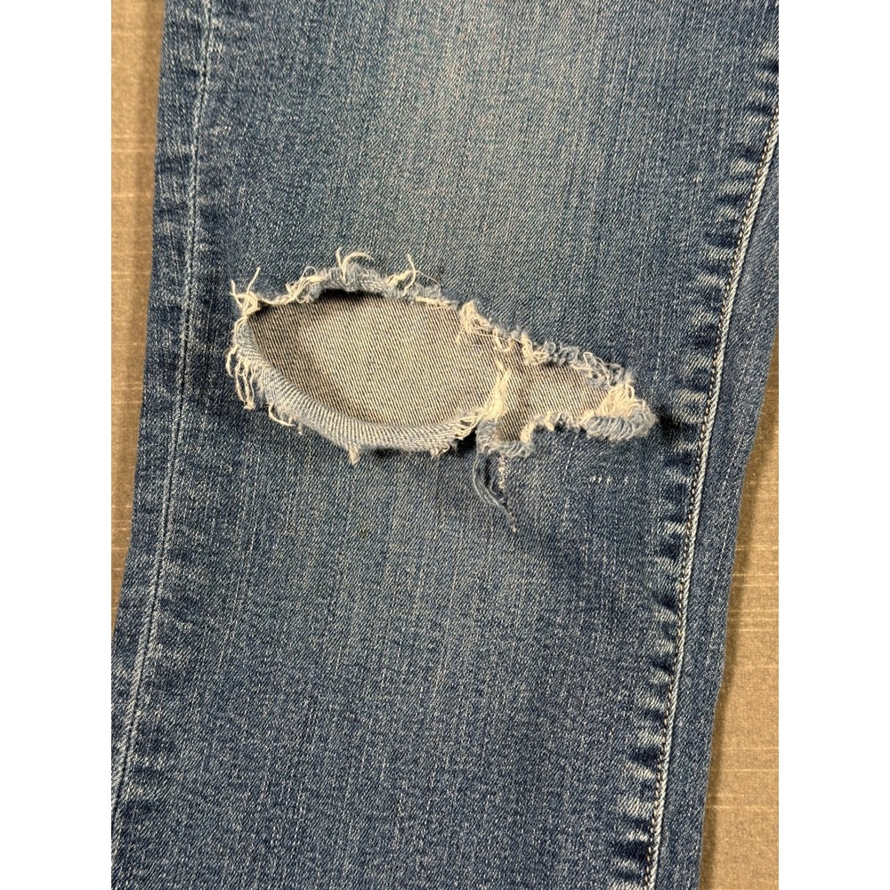 Paige Womens Distressed Straight Leg Jeans Brigitte Medium Wash Blue Denim - Picture 5 of 14